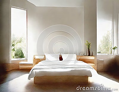 Watercolor of Modern chic bedroom with cozy Stock Photo