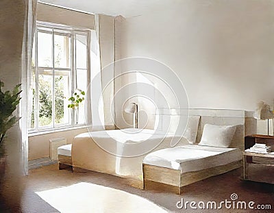 Watercolor of Modern chic bedroom with cozy Stock Photo