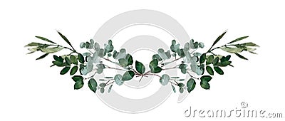 Watercolor modern decorative element. Eucalyptus round Green leaf Wreath, greenery branches, garland, border, frame, elegant Stock Photo