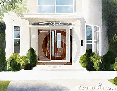 Watercolor of Modern expensive house Stock Photo