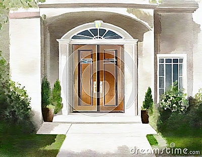 Watercolor of Modern expensive house Stock Photo