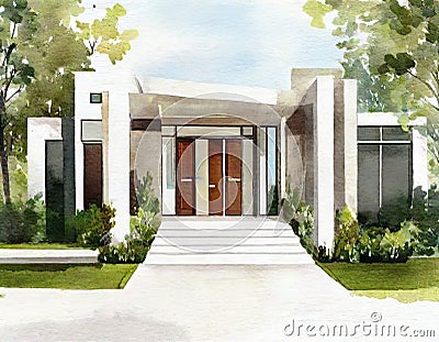 Watercolor of Modern expensive house Stock Photo