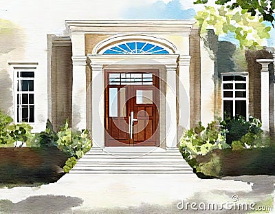 Watercolor of Modern expensive house Stock Photo