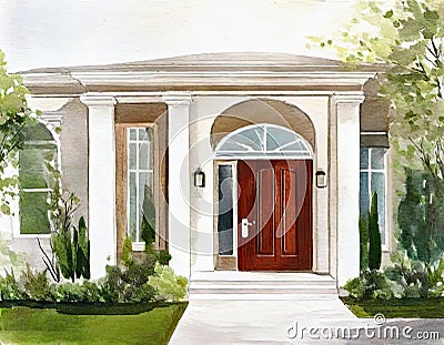 Watercolor of Modern expensive house Stock Photo