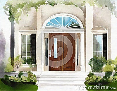 Watercolor of Modern expensive house Stock Photo