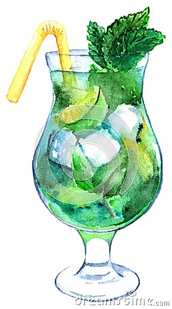 Watercolor mojito lime ice mint cocktail vector isolated Vector Illustration