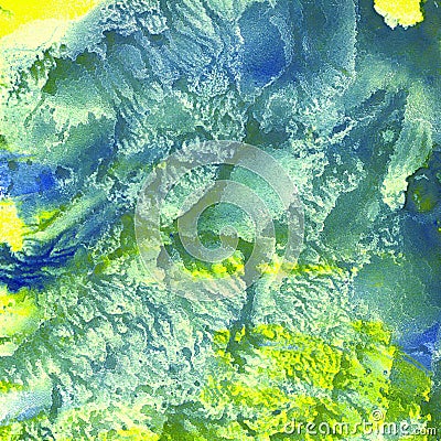 Watercolor monotype background texture yellow blue Stock Photo