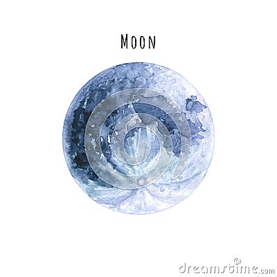 Watercolor Moon. Hand drawn illustration is isolated on white. Satellite of the Earth Cartoon Illustration