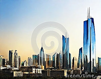 Watercolor of Morning view of King Abdullah Financial Stock Photo