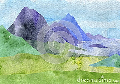 Watercolor mountain landscape Stock Photo