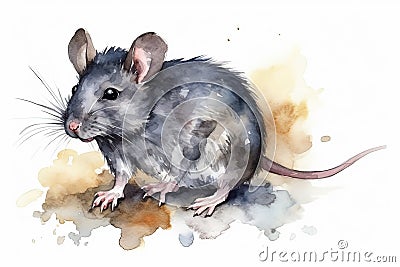 Watercolor mouse illustration on white background Cartoon Illustration