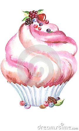 Watercolor muffin pink A Cartoon Illustration