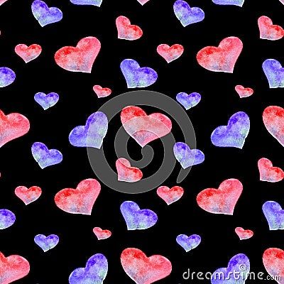 Watercolor multi-colored heart on a black background. Stock Photo