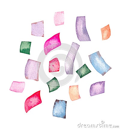 Watercolor multicolored festive confetti on a white background Stock Photo