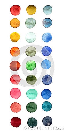 Watercolor multicolored round fills background palette on a white Stock Photo