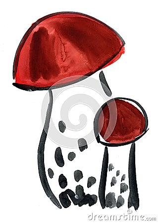 Watercolor mushroom impression painting Stock Photo