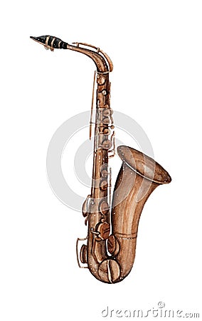 Watercolor musical instrument saxophone illistration isolated on white background Stock Photo