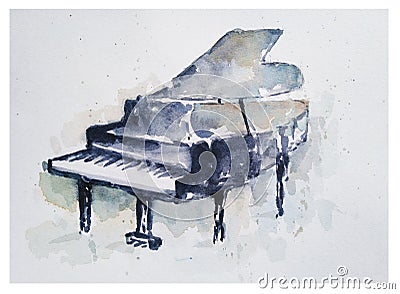 Watercolor musical instruments - Piano Stock Photo