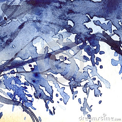 Watercolor navy blue foliage abstract texture background Stock Photo