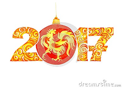 Watercolor New Year greeting inscription for card Stock Photo