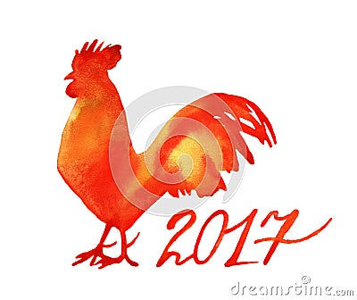 Watercolor new year rooster, Stock Photo