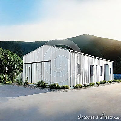 Watercolor of Newly constructed mobile industrial building with prefabricated container on construction Stock Photo