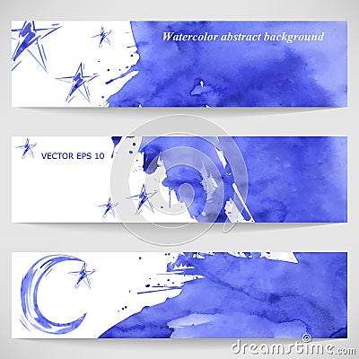 Watercolor night background with moon and stars. Vector Illustration