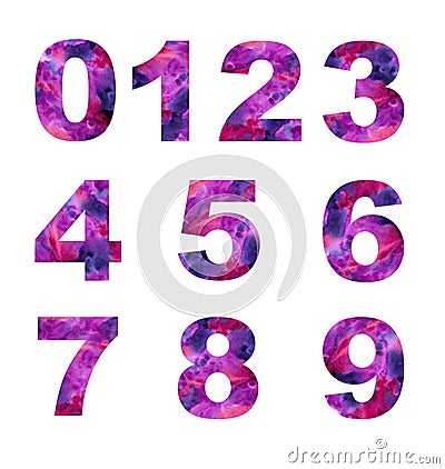 Watercolor numbers. Hand drawn illustration Cartoon Illustration