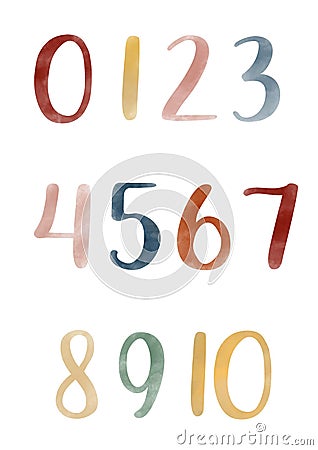 Watercolor numbers hand made painting Stock Photo