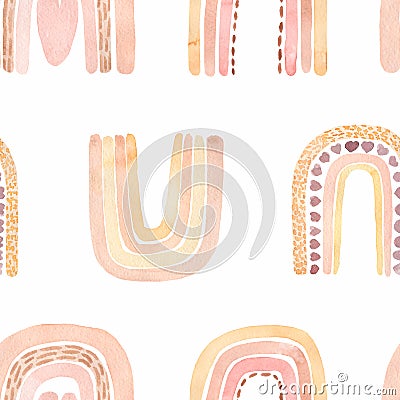 Watercolor nursery boho raindow pattern in neutral decicate beige colors. Kids digital paper, baby boy and girl rainbow background Stock Photo