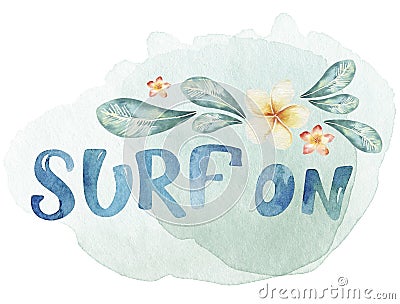 Watercolor ocean surf beach, adventure, surfers , fun holiday activity, tropical travel illustration. Island summer Cartoon Illustration