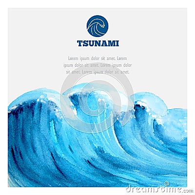 Watercolor ocean tsunami waves Vector Illustration