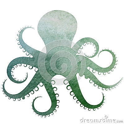 Watercolor Octopus blue green purple illustration Stock Photo