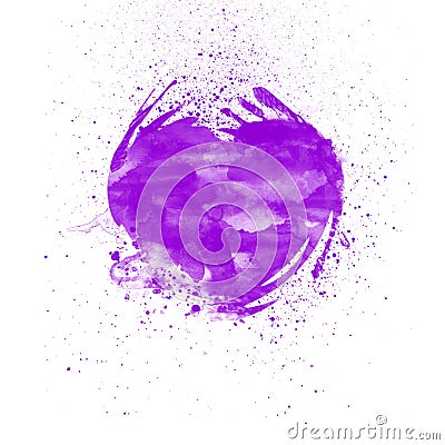 Acrylic watercolor purple heart with splashed blood. Stock Photo