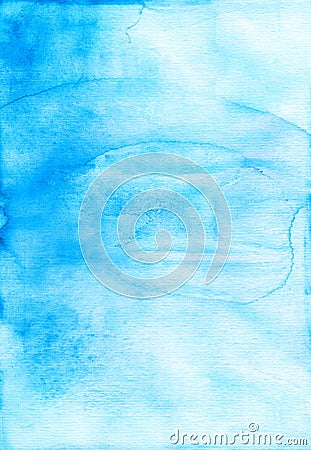 Watercolor old light blue and white gradient background texture. Pastel sky blue color stains on paper Stock Photo