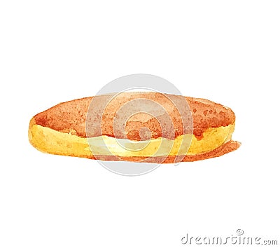 Watercolor one isolated single one pancake, sponge pie, biscuit, cheesecake Cartoon Illustration