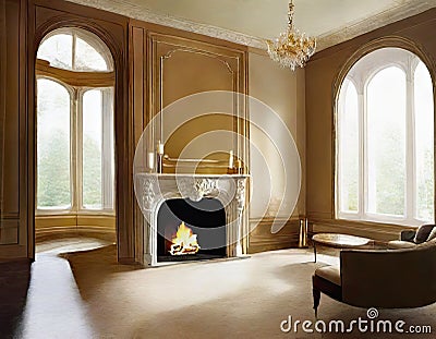 Watercolor of Opulent living room with a Stock Photo