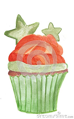 Watercolor orange cupcake Stock Photo