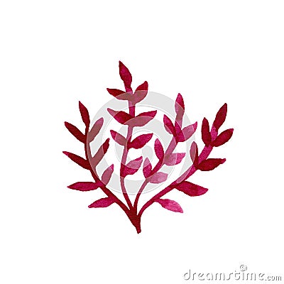 Watercolor ornamental twig with leaves of purple color Cartoon Illustration