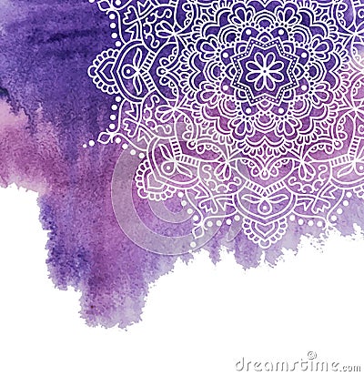 Watercolor paint background with white hand drawn round doodles and mandalas. design of backdrop Vector Illustration