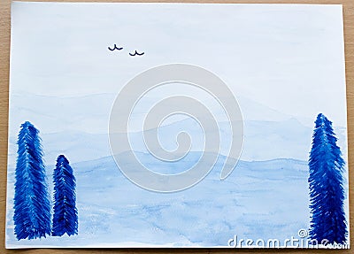 Watercolor paint of landscape Stock Photo