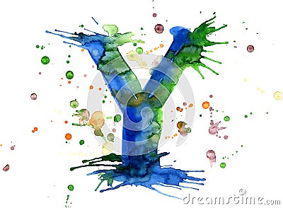 Watercolor paint - letter Y Stock Photo