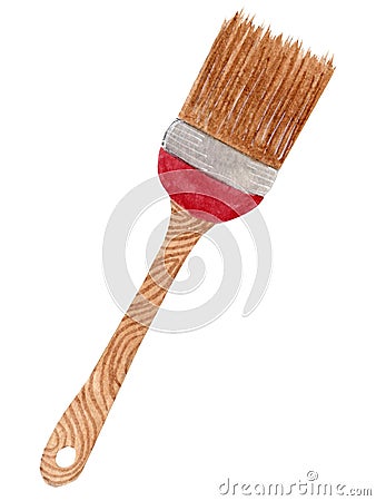 Watercolor paintbrush with wooden texture isolated on white background. For various products, artist, school, etc. Cartoon Illustration