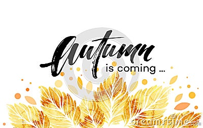 Watercolor painted autumn leaves banner. Fall background design. Vector illustration Vector Illustration