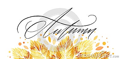 Watercolor painted autumn leaves banner. Fall background design. Vector illustration Vector Illustration