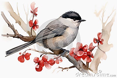 Watercolor painted eurasian blackcap on a white background Stock Photo