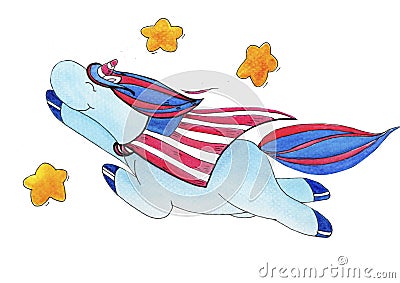 Watercolor-painted unicorn on the occasion of the independence day of america Stock Photo