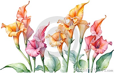 Watercolor painting of Angel's trumpet flower. Ai-Generated Stock Photo