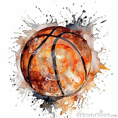 Watercolor Painting Of Basketball Shot On White Background Stock Photo