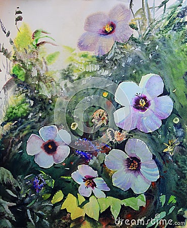 Watercolor painting of the beautiful flowers Stock Photo
